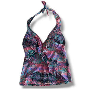 Spanx Love your Assets Sara Blakely women's Ruffled Halter Tie Tankini Swim Top